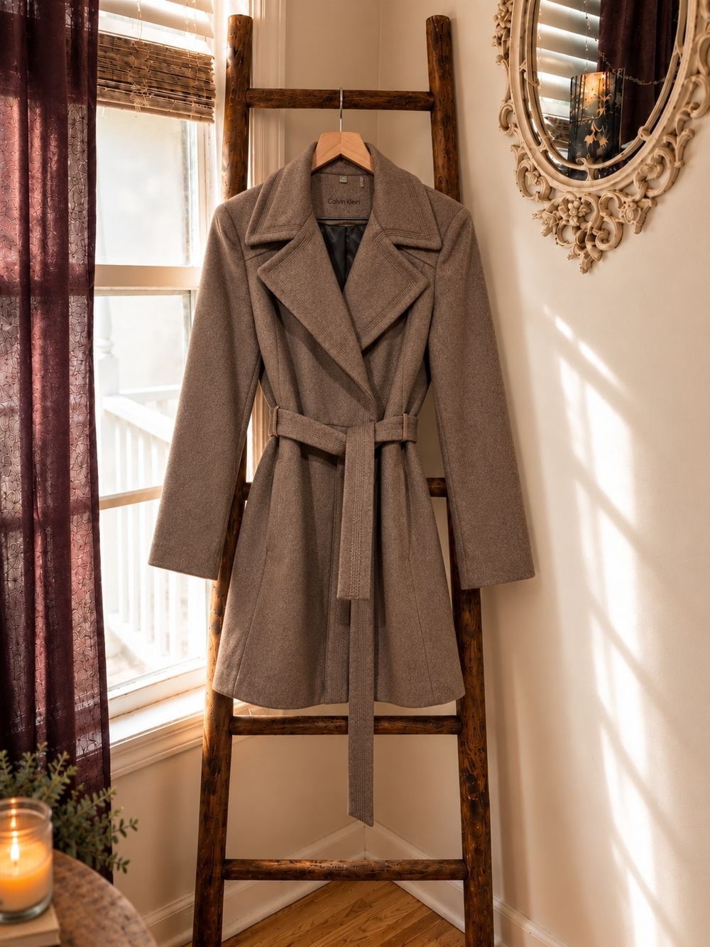 Oat Trench Style Wool Coat NWOT Quiet Luxury Chic - Picture 13 of 14
